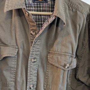 Casual flannel-lined brown button up jacket